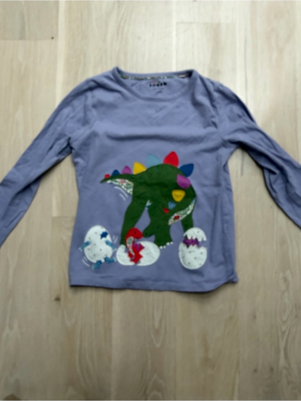 Mini Boden Lavender Long-Sleeve Top with Colorful Dinosaur